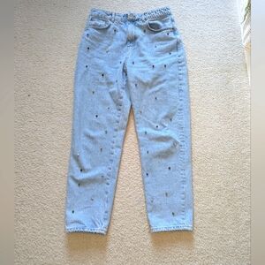 Zara Light Blue High Rise Jeans with Multicolor Embellishments